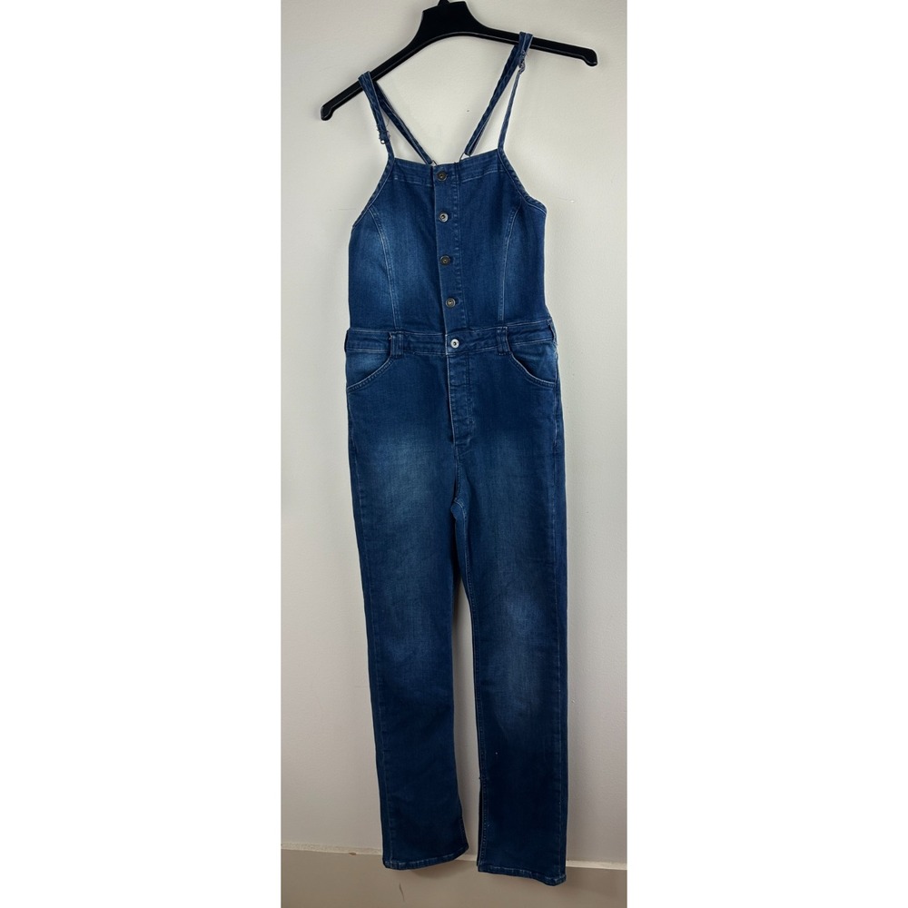 Anthropologie x Pilcro Blue Denim Button Front Overalls Size 31 Stretch Cotton - Picture 2 of 15